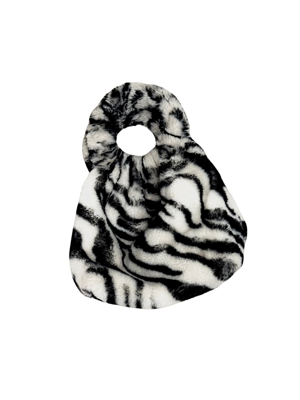 Faux Fur Zebra Print Scrunchie Bag - Black & White